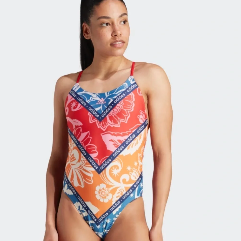 Adidas x Farm Rio Multiclor floral cross back One Piece Bathing Suit Size 12